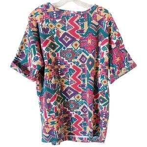 Vtg 90s Huntington Ridge Colorful Red Yellow Abstract Print Short Sleeve Shirt